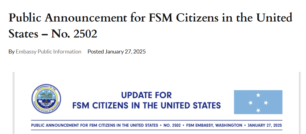 FSM Embassy Issues Urgent Advisory for Citizens in the United States Amid New Immigration&nbsp;Policies